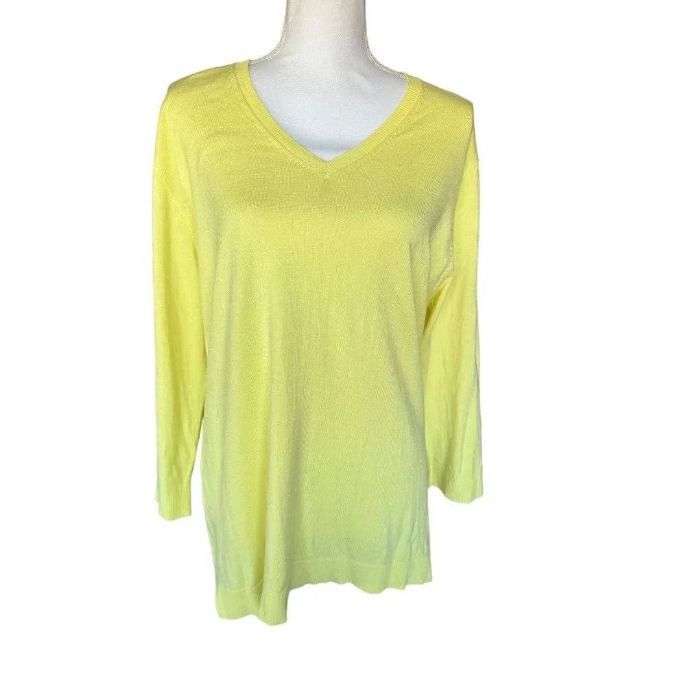 525 America Pullover Sweater Women's Size XXL Yellow 3/4 Sleeve V-Neck